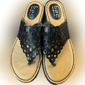 Born Concepts Black Eyelet Sandals boc size 8M leather Summer Beach Thongs